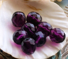 set/10 Beads: CZECH GLASS - Faceted - 10 mm - Amethyst Purple