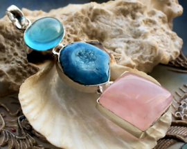 Beautiful Pendant: Agate Geode Druze + Rose Quartz & Blue Quartz - SP - 72 mm