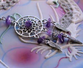 (Earring)Pendant or Keyring: Amethyst - Dream Catcher - 108 or 83 mm