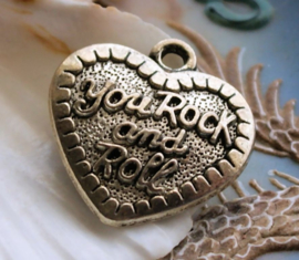 Pendant: Heart - You Rock and Roll - 31 mm - Antique Silver tone