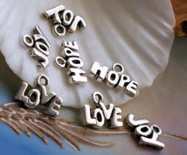 set/7 Bedels: Love Hope Joy - 12-14 mm - Antiek Zilver Kleur Metaal