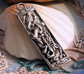 Pendant: DRAGON - 52 mm - Antique Silver tone Metal