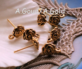 set/2 (= 1 paar) Oorbel Knop - Ear-stud - ROOS - Antiek Zilver of Goud Kleur