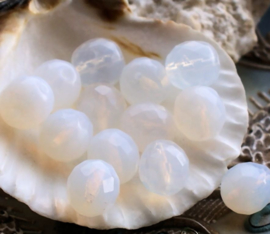 set/10 Beads: CZECH GLASS - Faceted - 10 mm - White Opal
