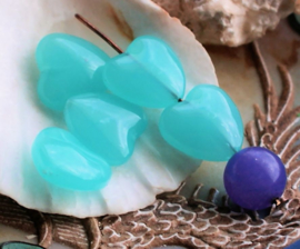 set/5 Beads: CZECH GLASS - Heart - 14 mm - Aqua Blue