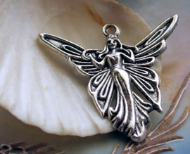 Pendant: Fairy with Butterfly Wings - 38 mm - Antique Silver tone