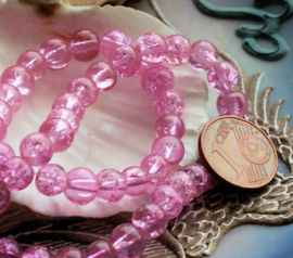 set/20 beads: Crackle - Round - 6 mm - Pink