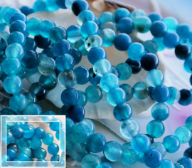 set/8 beads: Dragon Scale Agate - Round - 6,3 mm - Aqua/Petrol Blue