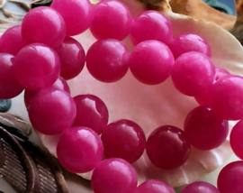 set/5 beads: JADE - Round - 10 mm - Fuchsia Pink