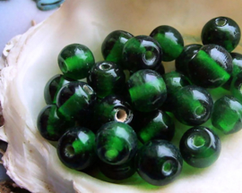 set/20 beads: Glass - Round - 6-7 mm - Transparant Bottle Green