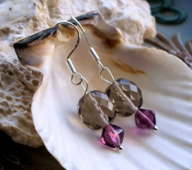 C&G Earrings: Czech Glass Black Diamond & Amethyst