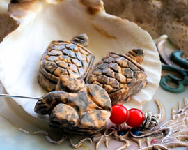 1 Bead: Turtle/Tortoise - Green Aventurine or Leopard Skin Jasper - 25 mm