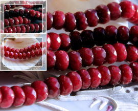 set/5 kralen: Echt Candy Jade - Facet Disc - 8x5,5 mm - Wijn-Rood Bordeaux