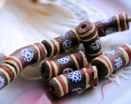 1 Krobo TRADE BEAD from Ghana - Glass - 20-28 mm - Brown Cream Red White Blue