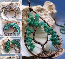 Pendant: Tree of Life - Amazonite or Labradorite or Turquoise Howlite & Copper -  63 mm or 79 mm