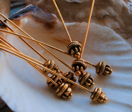 set/10 Decorated Head-Pins - 55 mm - Antique Gold/Brass or Antique Silver Tone