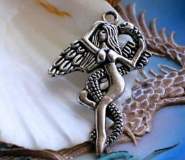 1 Pendant: Lilith - Fairy with Snake - 42 mm - Antique Silver tone