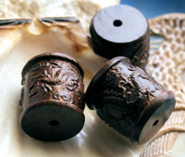1 large handmade bead: Rosewood - DRAGON - Tube - 17x20 mm or 18x18/20 mm