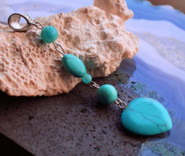 C&G Hanger: echt Turquoise Howliet Hartje & o.a. Agaat en Chalcedoon - 82 mm