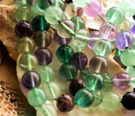 set/6 beads: Rainbow Fluorite - Round - 8 mm - Aqua Ocean Purple