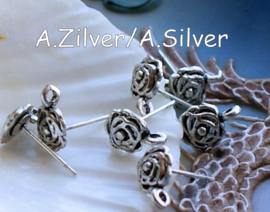 set/2 (= 1 pair) Ear-Studs/Earrings - ROSE - Antique Silver or Gold tone