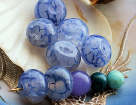 set/2 beads: Dragon Veins Agate - Oblate Round - 14 mm - Indigo