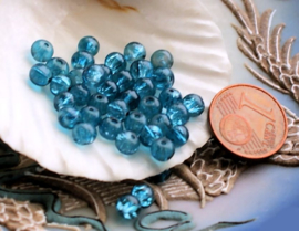 set/20 beads: Crackle - Round - 4,5 mm - Petrol-Blue