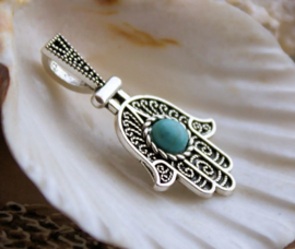 Pendant: Fatima Hamsa Hand with Turquoise Howlite - 33 mm