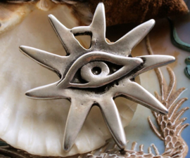 Large Pendant: Eye of Buddha - 50 mm - Antique Silver Tone