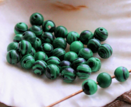 set/8 beads: real Malachite - Round - 4 mm - Green