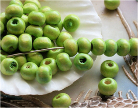 set/50 beads: Wood - Spacer Round - 7x5 mm - Apple Green