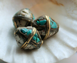 1 handmade Tibetan Kraal: Brass with real Turquoise & Coral - var. options - RWT