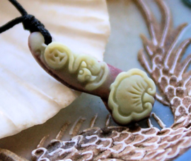 Small Pendant: Lucky Bat + Lotus Flower Leaf - Zi Pao Jade - 28x11 mm