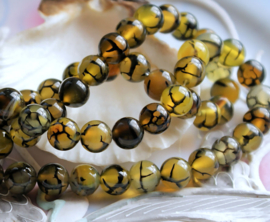 set/5 beads:  Dragon Veins Agate - Round - 8,2 mm - Amber Olive Green Black