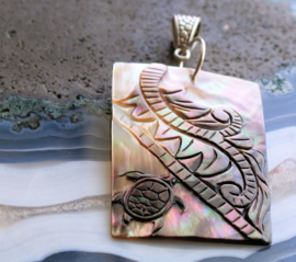 Beautiful Mother of Pearl Pendant: Turtle and Fern