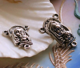 set/2 Rosary Ornaments - Connector Charms - 22 mm - Mary Jesus - Antique Silver Tone