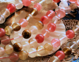 set/6 beads: Watermelon Quartz - Round - 8 mm