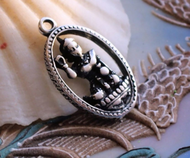 Pendant: Buddha - 30 mm - Antique Silver Tone