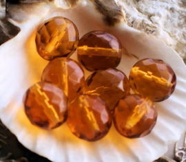 set/7 Beads: CZECH GLASS - Faceted - 12 mm - Amber