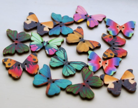 set/14 Beads/Buttons: Butterfly Wood - 28x21 mm - Mixed set