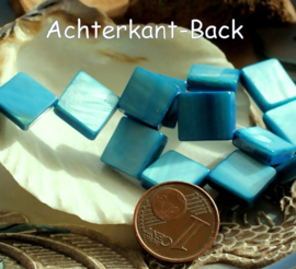 set/5 Kralen: Paarlemoer Schelp - ca 10x10 mm - Aqua Blauw/Turquoise