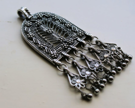 Large Bali Style Pendant with Dangling Charms - 76 mm - Antique Silver Tone - Gipsy Boho