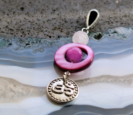 C&G Gemstone Pendant: Rose Quartz Lotus, Jade, Mother of Pearl & Ohm symbol - 65 mm