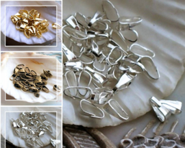 set/50 Clips/Haakjes voor Bedels - 7x2,5 mm - Zilver of Goud of Brons kleur