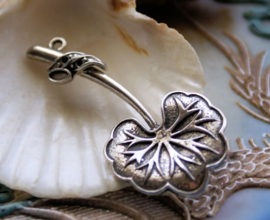 Pendant: Lotus Flower Leaf - 52x25 mm - Antique Silver Tone