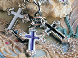 Key or Purse Ring: Crosses with Enamel & Rhinestones