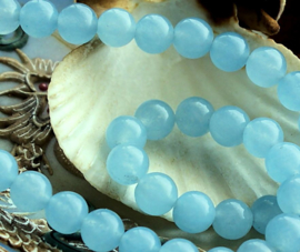 set/5 kralen: echte JADE - Rond - 8 mm - Semi Transparant Licht Blauw