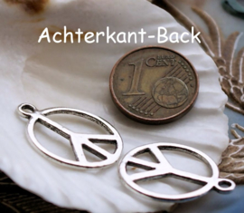 set/3 Bedels: Vredesteken - PEACE - 21x17 mm - Antiek Zilver Kleur Metaal