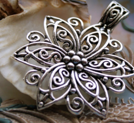 Large Pendant: Star Flower - 66 mm - Antique Silver tone