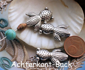 set/2 Large Beads: Goldfish/Koi Carp- 23x16 mm - Antique Silver Tone Metal